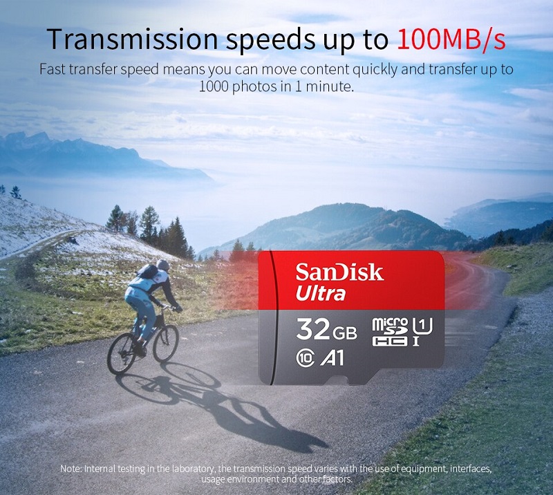 Карта памяти microSDHC 32GB SanDisk Ultra Class 10 UHS-I 100MB/s + SD adapter (SDCQUNS-032G-GN3MA)